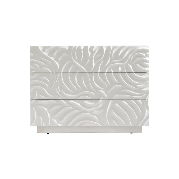 Bernhardt Bernhardt Alia Nightstand With Carved Resin Fronts, White Plaster Finish, Soft-Close Drawers & Ss Base 316234