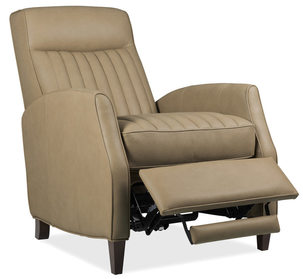 Hooker Furniture Denver Top Grain Leather Manual Recliner with Channeled Cushioning and Tapered Wood Legs RC843-PB-081