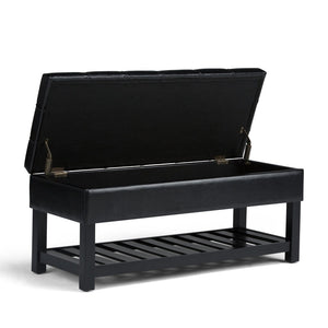 English Elm Saxon - Modern Upholstered Storage Ottoman Bench In Midnight Black With Hidden Storage & Shelf B136P159128-GIGA