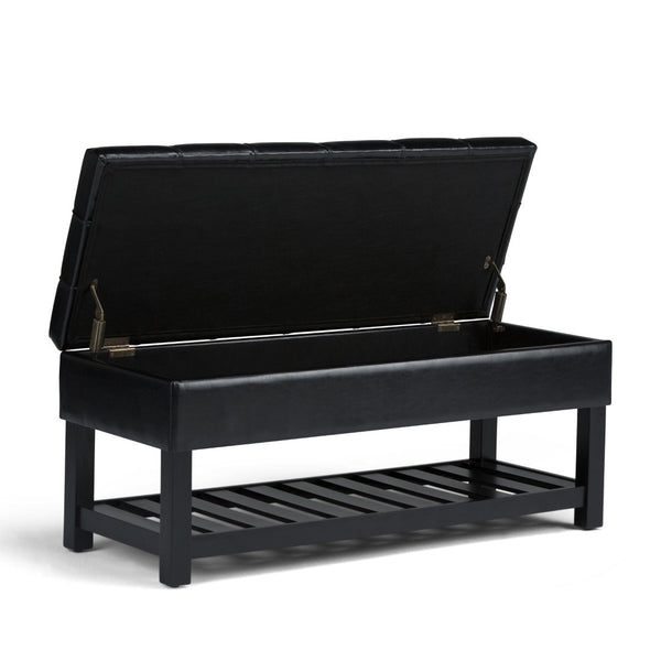 English Elm Saxon - Modern Upholstered Storage Ottoman Bench In Midnight Black With Hidden Storage & Shelf B136P159128-GIGA