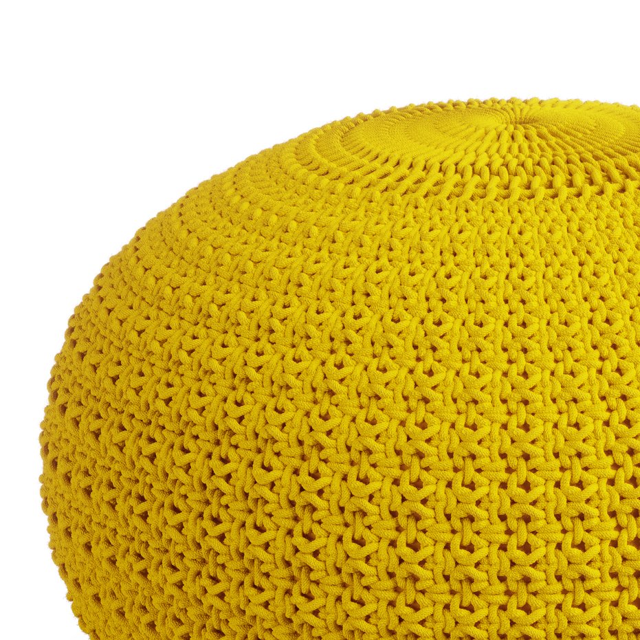 English Elm Sonata Round Knitted Outdoor Indoor Pouf in Yellow – Handcrafted Recycled PET, Water & UV Resistant, Durable Accent Seat (20" x 20" x 14") B136P159016