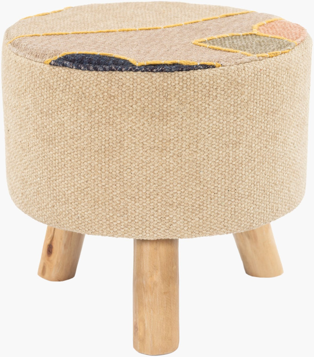 Surya Zurich Modern 12" Ottoman - Durable Cotton & Wood Design For Chic Decor, Wipe Clean, 30-day Warranty Upholstery, Light Beige Cotton,Mango Wood,Dacron Zur-002