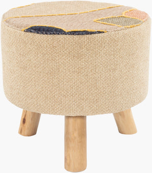 Surya Zurich Modern 12" Ottoman - Durable Cotton & Wood Design For Chic Decor, Wipe Clean, 30-day Warranty Upholstery, Light Beige Cotton,Mango Wood,Dacron Zur-002