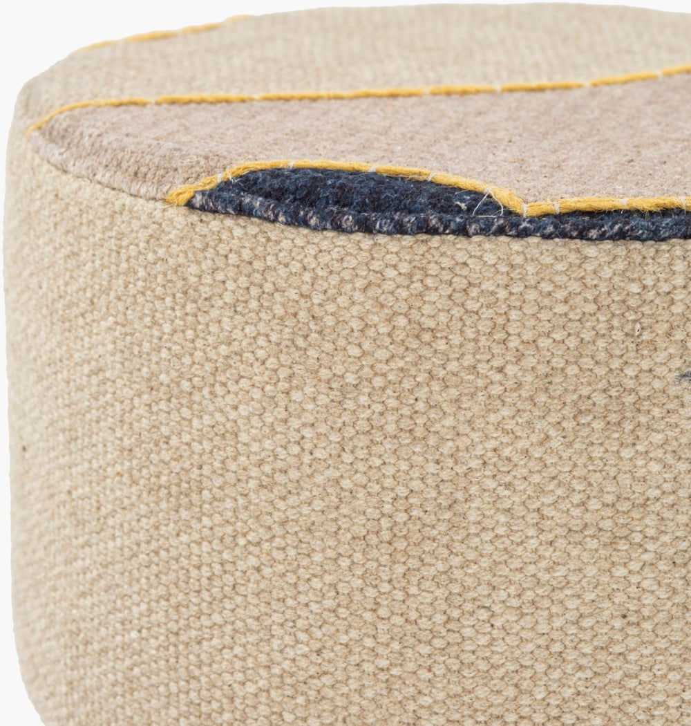 Surya Zurich Modern 12" Ottoman - Durable Cotton & Wood Design For Chic Decor, Wipe Clean, 30-day Warranty Upholstery, Light Beige Cotton,Mango Wood,Dacron Zur-002