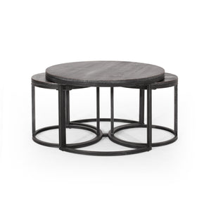 English Elm Christopher Knight Home® - COFFEE Modern Industrial Nesting Table Set — Wire‑Brushed Firwood Tops with Sturdy Iron Frame Durable Style Black+Silver 67141.00