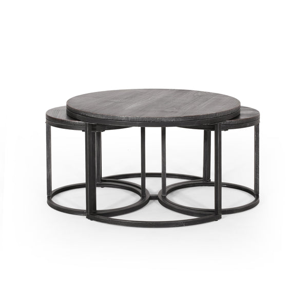 English Elm Christopher Knight Home® - COFFEE Modern Industrial Nesting Table Set — Wire‑Brushed Firwood Tops with Sturdy Iron Frame Durable Style Black+Silver 67141.00