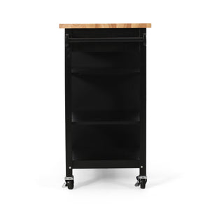 English Elm Christopher Knight Home® - Kitchen Island Cart with Solid Rubberwood Top, 41.75" Mobile Island with Drawer, Cabinet, Shelves & Wheels Black 67756.00NATBLK