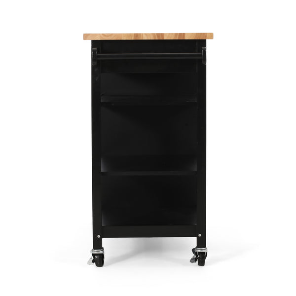 English Elm Christopher Knight Home® - Kitchen Island Cart with Solid Rubberwood Top, 41.75" Mobile Island with Drawer, Cabinet, Shelves & Wheels Black 67756.00NATBLK