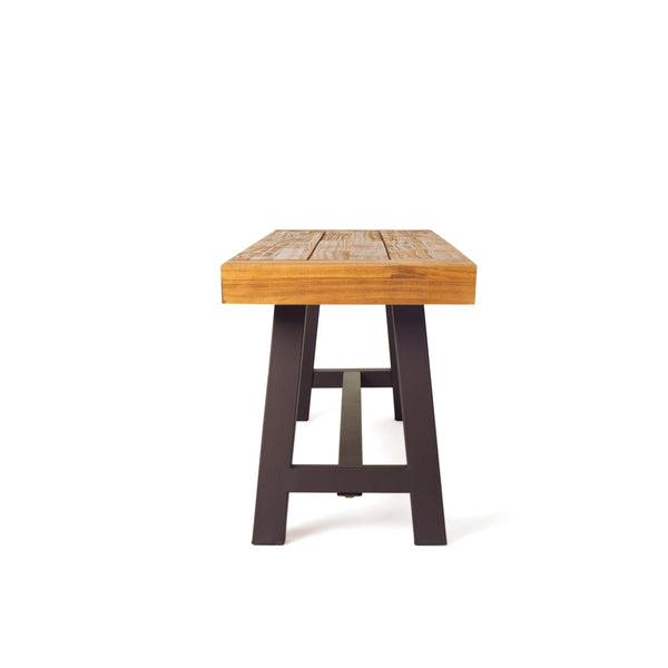 English Elm Dark Acacia Slatted Dining Bench Handcrafted with Iron Frame for Farmhouse Spaces 54562.00MP1