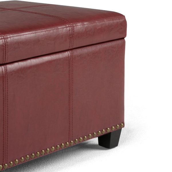 English Elm Kingsley Large Storage Ottoman with Nailhead Trim and Child-Safe Hinge – Faux Leather Bench Seat Red B136P158179