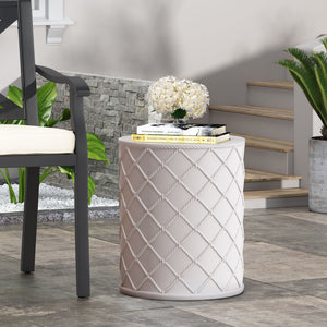 English Elm End Table Cylindrical Concrete Side with Nautical Rope Texture for Indoor Outdoor Use 73435.00