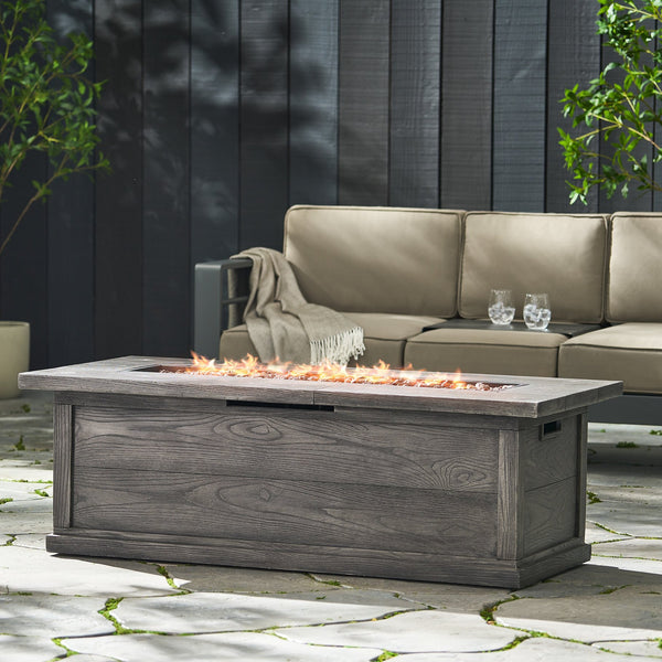 English Elm 56" Outdoor Rectangular Propane Fire Pit 50000 Btu Mgo Concrete Wood Grain Patio 57570.00GRY-50K