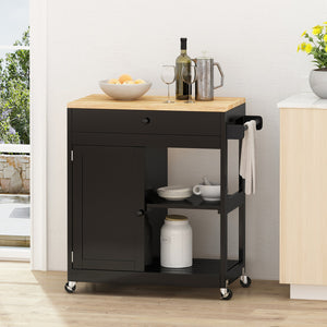 English Elm Christopher Knight Home® - Kitchen Island Cart with Solid Wood Top, 32" Wide Mobile Kitchen Cart with Cabinet, Drawer, Towel Rack on Locking Wheels 67754.00NATBLK