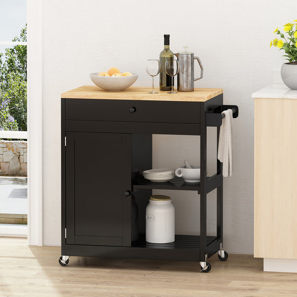 English Elm Christopher Knight Home® - Kitchen Island Cart with Solid Wood Top, 32" Wide Mobile Kitchen Cart with Cabinet, Drawer, Towel Rack on Locking Wheels 67754.00NATBLK