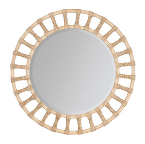 Hooker Furniture Retreat Round Rattan Accent Mirror With Beveled Glass, Rope-Tied Concentric Rings, Coastal Charm Light Wood 6950-90005-80