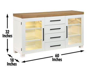 English Elm Steve Silver - Magnolia White Server with Lighted Cabinet, Soft-Close Doors, 4 Adjustable Glass Shelves, 63.9" B081P157034