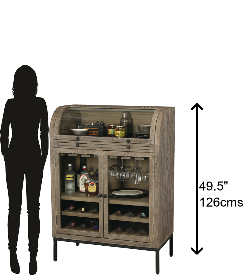 Hekman Furniture 695244 Paloma Wine & Bar Cabinet - Weathered Gray Finish, Curved Glass Doors, Stylish Storage Solution  Paloma Wine & Bar Cabinet 695244