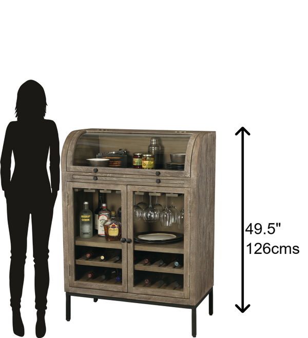 Hekman Furniture 695244 Paloma Wine & Bar Cabinet - Weathered Gray Finish, Curved Glass Doors, Stylish Storage Solution  Paloma Wine & Bar Cabinet 695244