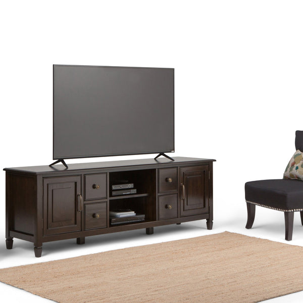 English Elm Connaught 72" Wide TV Stand with Cord Management, Solid Wood Chestnut Finish, Storage for TVs up to 80" Dark Brown B136P158128