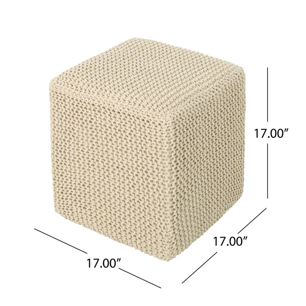 English Elm Christopher Knight Home® - KNITTED Foot Stool with Handcrafted Cotton Cover, Compact 17" Cube, Sturdy Versatile Accent Seat Beige 62665.00BGE