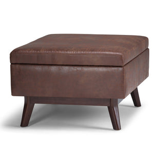 English Elm Owen Coffee Table Storage Ottoman - Distressed Saddle Brown Vegan Leather With Hidden Storage Solutions B136P159190-GIGA