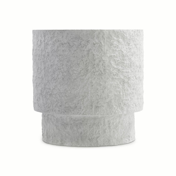 Bernhardt Bernhardt Millstone Pincio Round Side Table — 22" Sculptural Plinth Base, Faux-Stone Texture, Adjustable Glides 549119