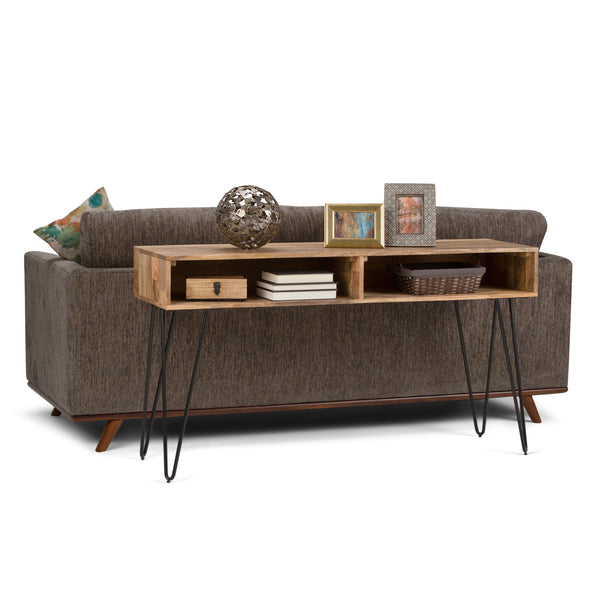 English Elm Hunter Console Sofa Table - Handcrafted Natural Wood With Industrial Iron Legs For Stylish Storage B136P158732