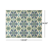 Christopher Knight Home® - Noble House - Gladis Outdoor 7'10" X 10' Medallion Area Rug, Ivory and Blue