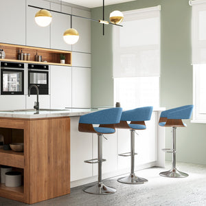 English Elm Lowell Adjustable Swivel Bar Stool - Mid-Century Modern Design In Blue Linen For Kitchen & Bar B136P158831