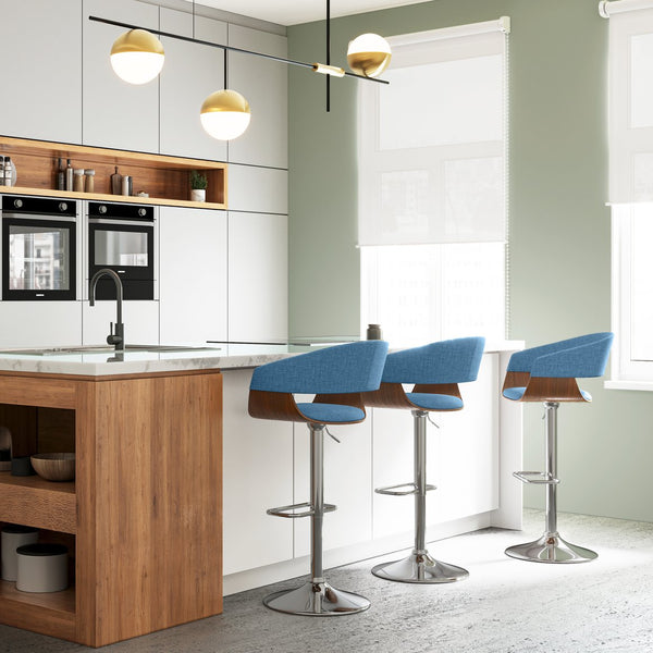English Elm Lowell Adjustable Swivel Bar Stool - Mid-Century Modern Design In Blue Linen For Kitchen & Bar B136P158831