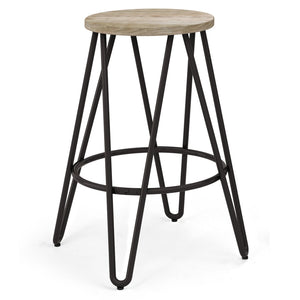 English Elm Simeon 24" Industrial Counter Height Stool With Solid Elm Seat & Black Metal Hairpin Legs - Stylish! B136P159607-GIGA
