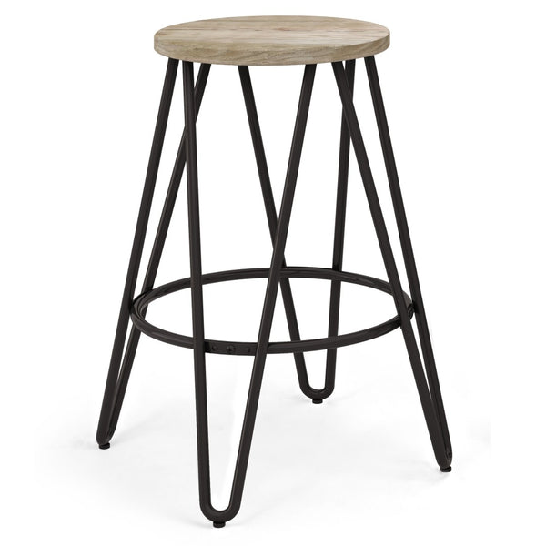 English Elm Simeon 24" Industrial Counter Height Stool With Solid Elm Seat & Black Metal Hairpin Legs - Stylish! B136P159607-GIGA