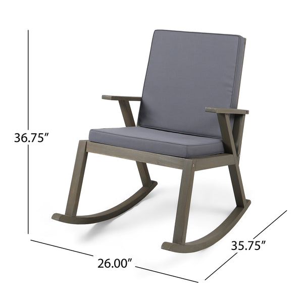 English Elm Champlain Outdoor Acacia Wood Rocking Chair with Cross-back Design and Cushions 62685.00GRY