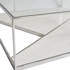 Bernhardt Bernhardt Maymont Cocktail Table — Tempered Glass Top, Polished Stainless Frame, Figured Sycamore Veneer Elegance 313011