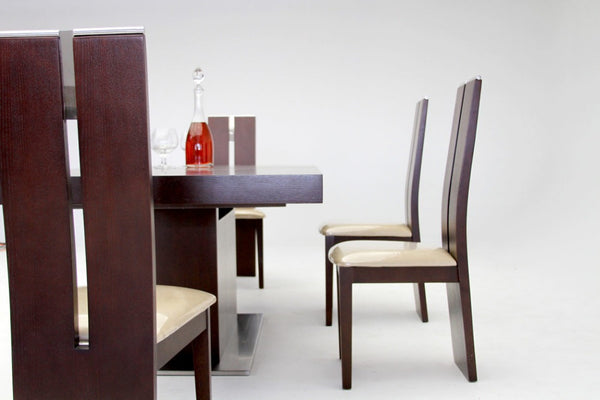 VIG Furniture Zenith Modern Red Oak Extendable Dining Table With Stainless Steel Base, Expands To 94" For Guests VGGU841XT