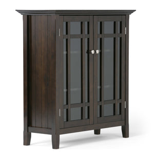 English Elm Bedford Medium Storage Cabinet - Handcrafted Dark Tobacco Brown With Glass Doors & Adjustable Shelves B136P158117