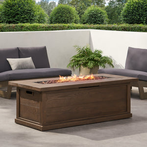 English Elm 56" Outdoor Rectangular Propane Fire Pit 50000 Btu Mgo Concrete Wood Grain Patio 57570.00BRN-50K