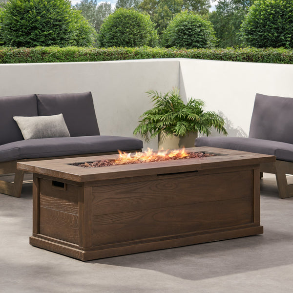 English Elm 56" Outdoor Rectangular Propane Fire Pit 50000 Btu Mgo Concrete Wood Grain Patio 57570.00BRN-50K