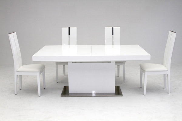 VIG Furniture Zenith Extendable Dining Table In High-Gloss White — Sleek Modern Design, Durable Frame, Smooth Expansion VGGU841XT-WHT