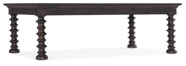 Hooker Furniture Big Sky Charred Timber Cocktail Table With Turned Legs, Pecky Hickory Veneer, Distressed Rustic Charm 6700-80310-98