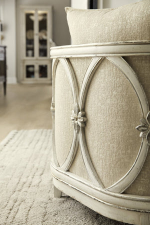 Hooker Furniture Sanctuary Mariette Lounge Chair — Two-Tone Chalet Finish, Glitter Pearl Fabric, Sculptural Wood Frame 5865-52002-02