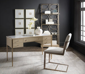 Hooker Furniture Melange Polished Limestone Etagere With Angled Frame, Glass Shelves & Geometric Circle Motif (92) 628-50741-95