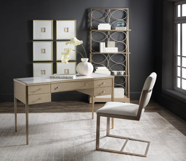 Hooker Furniture Melange Polished Limestone Etagere With Angled Frame, Glass Shelves & Geometric Circle Motif (92) 628-50741-95