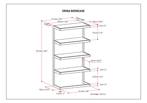 English Elm Erina Solid Acacia Bookcase with Distressed Charcoal Finish, 4 Open Shelves & Industrial Metal Frame Dark Brown B136P158620