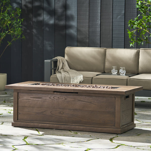 English Elm 56" Outdoor Rectangular Propane Fire Pit 50000 Btu Mgo Concrete Wood Grain Patio 57570.00BRN-50K