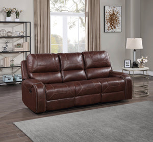 English Elm Steve Silver - Keily Manual Reclining Sofa Dark Brown Faux Leather with USB Charging Console, Cupholders, Storage 87.5" B081P156889