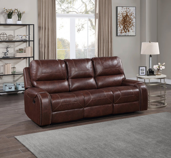 English Elm Steve Silver - Keily Manual Reclining Sofa Dark Brown Faux Leather with USB Charging Console, Cupholders, Storage 87.5" B081P156889