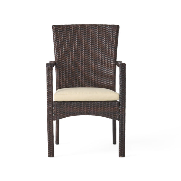 English Elm Christopher Knight Home® - 4-PCS Corsica KD Dining Chair Set - Brown Wicker Outdoor Seating with Water-Resistant Removable Cushions and Neutral Design 56424.00-4