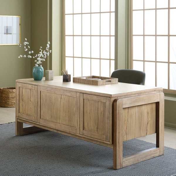 Hooker Furniture Kalamazoo Executive Desk With Aged Oak Veneer, Vintage-Industrial Design, Ample Storage & Keyboard Tray 6062-10462-80