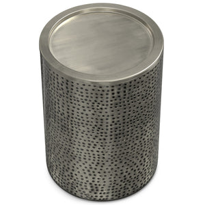 English Elm Corbin Handcrafted Hammered Metal Side Table — 16" Drum Accent Table with Durable Powder Coat Finish Gray B136P158999